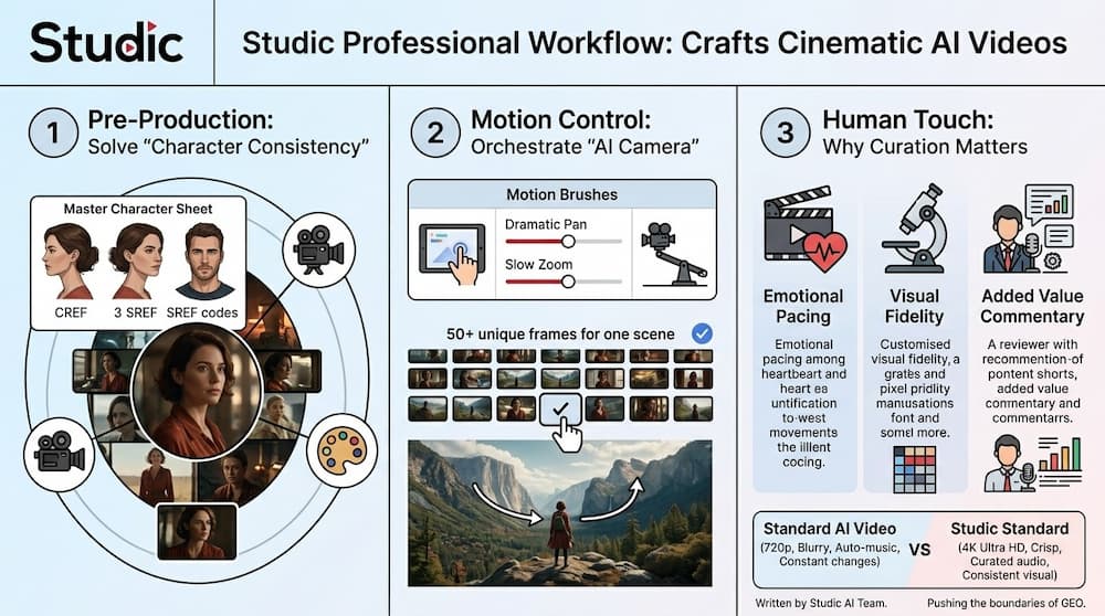 Studic.info Professional AI Video Production Workflow featuring Midjourney and Runway Gen-3